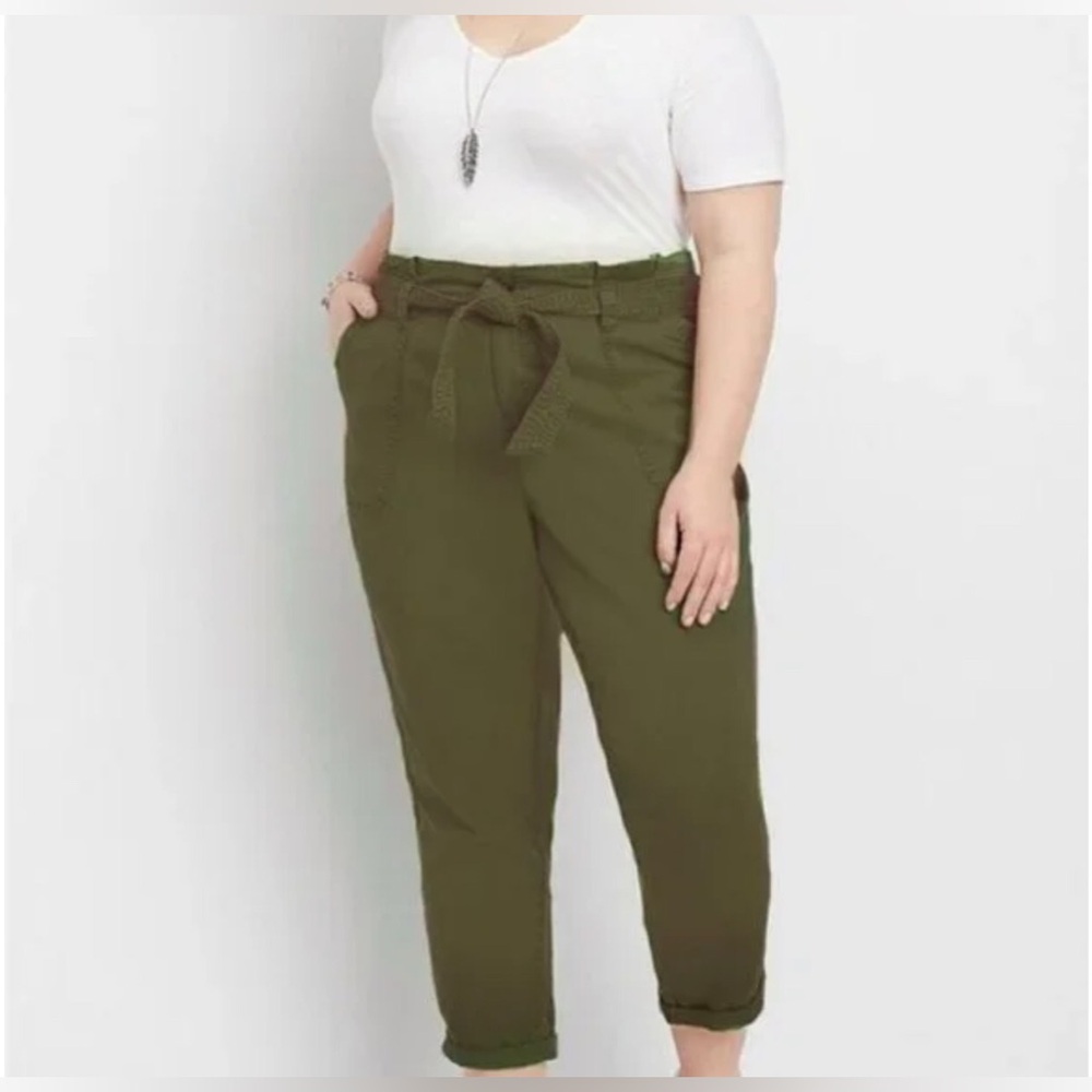 Maurices Tencel Cotton High Wasit Belted Tapered Ankle Pant